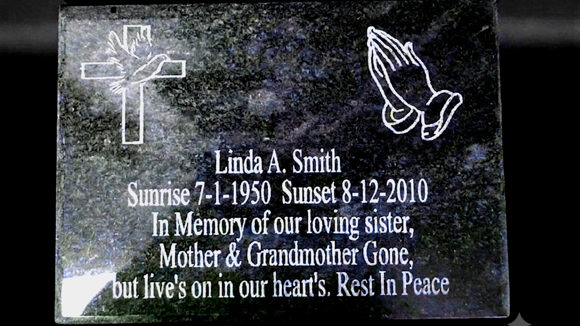 Laser engraving on polished granite — custom memorial stone work